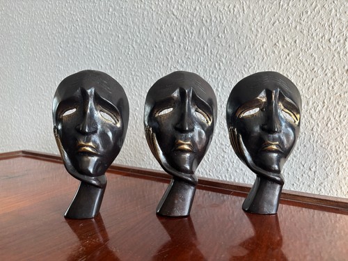 Bronze masken skulptur - 3x,